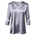thumbnail image 4 of Womens Satin Silk 3/4 Length Sleeve Tunic Tops Trendy Silky Round Neck Business Casual Shirt Dressy Blouses, Gray L, 4 of 6