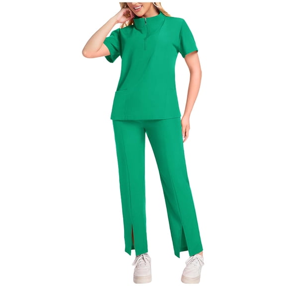 HOMBOM Womens Short Sleeve Scrubs Medical Top and Joggers Scrub Pant Green Nursing Uniforms for Women Set
