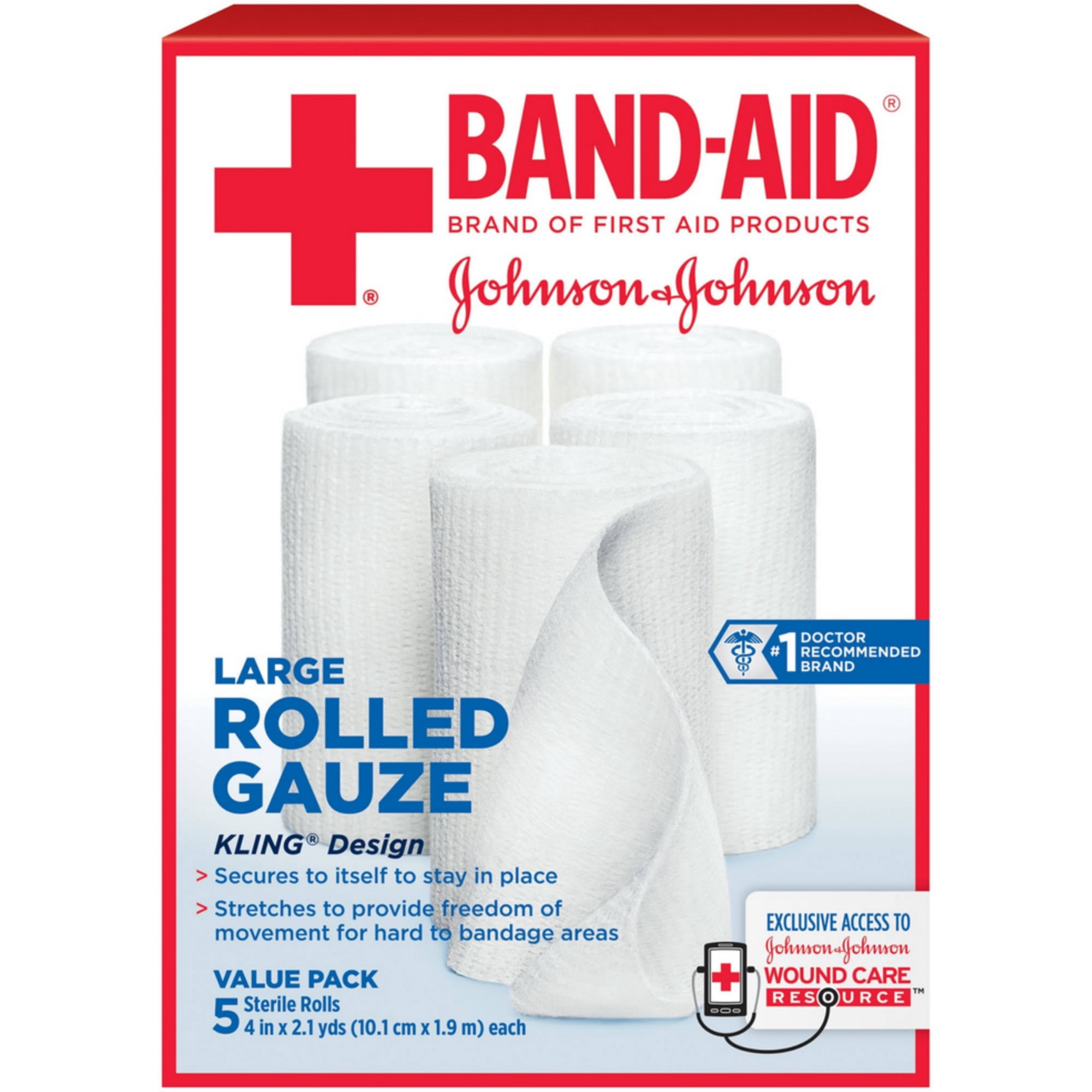 Band-Aid Brand First Aid Flexible Rolled Gauze, 4 in x 2.1 yd, 5 ct (Pack of 4)