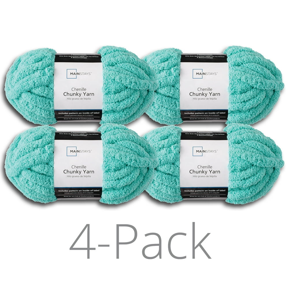 Mainstays 31.7 yd. Chunky Chenille Yarn, Aqua, 100 Polyester, Pack of