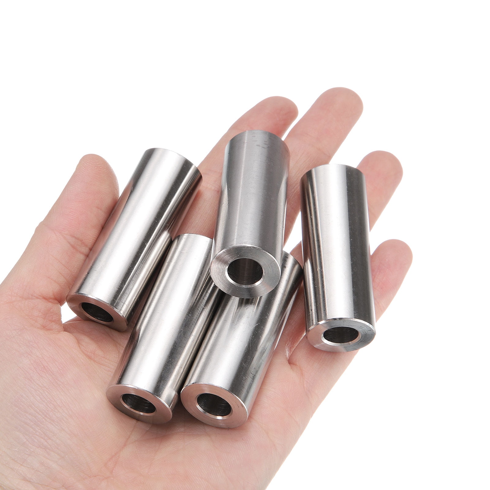 5 Pack Stainless Steel Spacer 3/8" Bore x 3/4" OD x 2" Length Screw Bushing Plain Finish Round Metal Spacer for M10 Screws Bolts and Rods