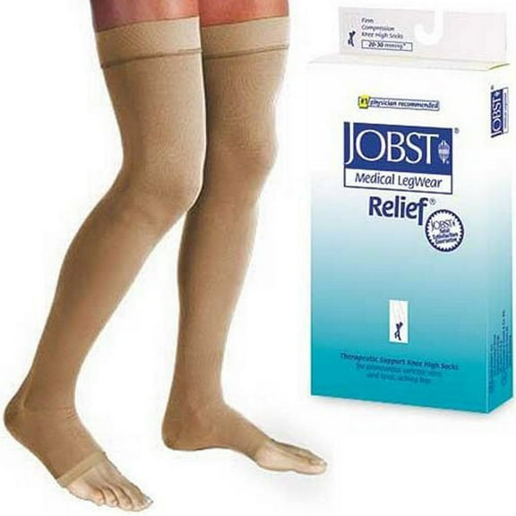 Jobst 114201 Relief 20-30 Open Toe Beige Compression Stockings, Medium