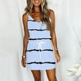 thumbnail image 2 of bnaln Women Summer Dresses 2024 Trendy Casual Striped Sleeveless Sling Dress V Neck Drawstring Waist Beach Dresses Cute Mini Dress Ladies Short Dresses with Pockets, 2 of 6