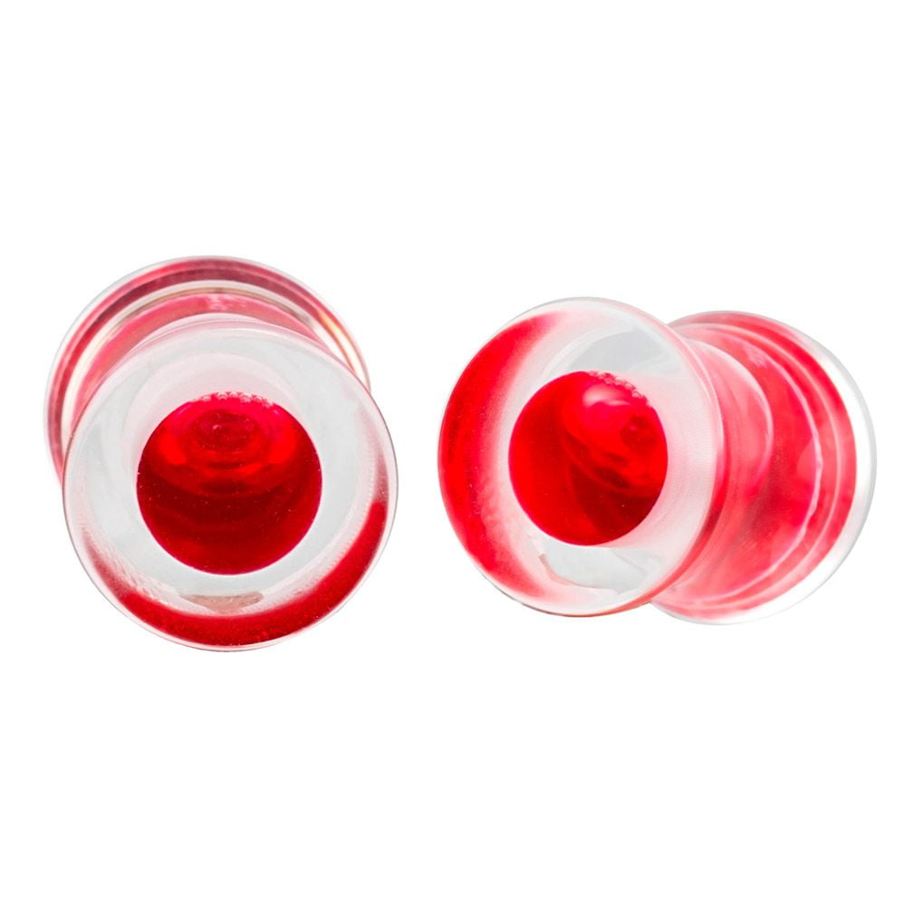 Pair Of Blood Red Liquid Filled Double Flare Plugs Pair Of Blood Red Liquid Filled Double Flare Plugs