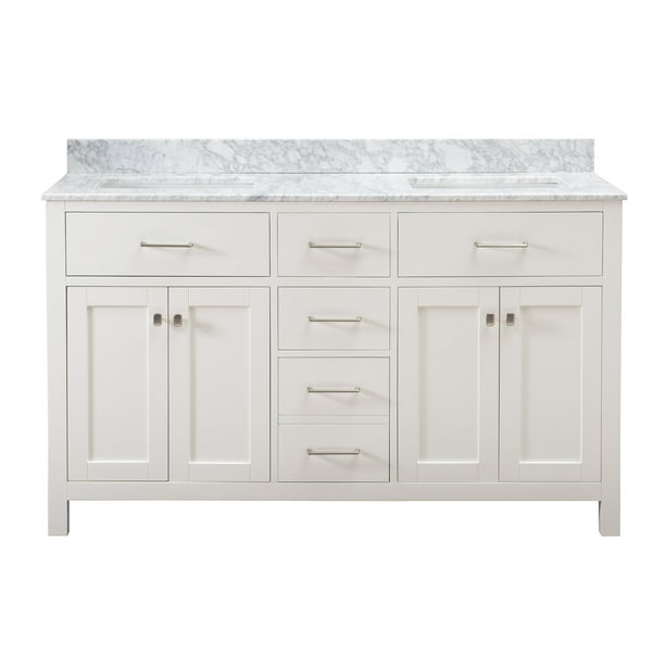 Sunjoy White 60  in Shaker Style Double Sink Bathroom 