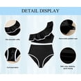thumbnail image 3 of Eytino Womens High Waisted Bikini Sets One Shoulder Swimsuits for Women Color Block Trim Ruffle Hem Bathing Suit Two Piece Swimsuit Swimwear Black M, 3 of 7