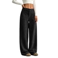 thumbnail image 2 of Corduroy Pants Womens Low Rise Wide Leg Cargo Pants Casual Baggy Lounge Pant Office Business Work Pant with Pockets Black L, 2 of 7