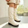thumbnail image 4 of PFWOWB Girls Slouchy Knee-High Boots Faux Suede Pull-On Tall Boots with Low Block Heel (White,1.5), 4 of 5