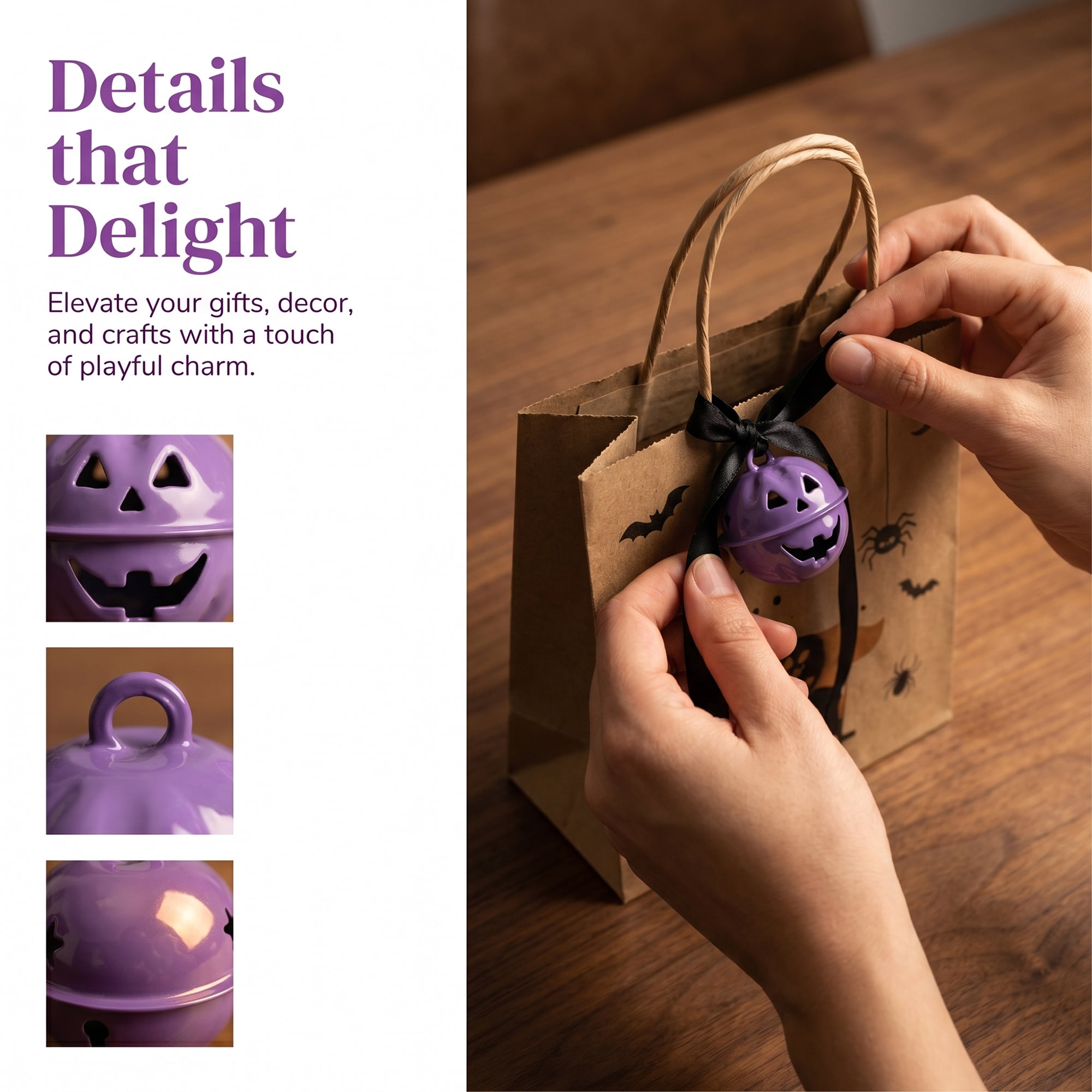 Unique Bargains 10Pcs Pumpkin Halloween Craft Round Bells Purple 1.2" x 1.2" x 1.2"