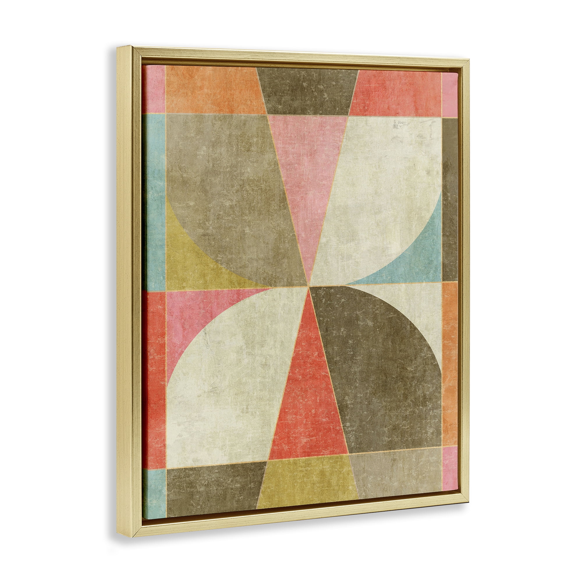 Stupell Industries Pinwheel Symmetric Shapes Gold Framed Floater Canvas Wall Art, design by Suzanne Nicoll