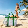 thumbnail image 4 of VORJELT Waterproof PVC Beach Tote Bag with Detachable Zipper Pouch, Striped Design, Large Capacity for Pool, Gym, Travel Green, 4 of 6