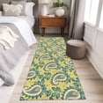 thumbnail image 4 of 2'x6' Rug Runners for Hallways Kitchen, Yellow Teal Boho Botanical Non Slip Entryway Beside Floor Carpet Runner, Southwestern Leaves Ethnic Tribal Laundry Room Bedroom Throw Rugs Mat for Family Pet, 4 of 8
