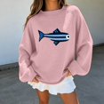thumbnail image 2 of Women's Oversized Roll Neck Cute Fish Graphic Sweater Vintage Soft Knit Fabric Loose Jumpers Fall Pullover Sweater ﻿ (Pink L), 2 of 5