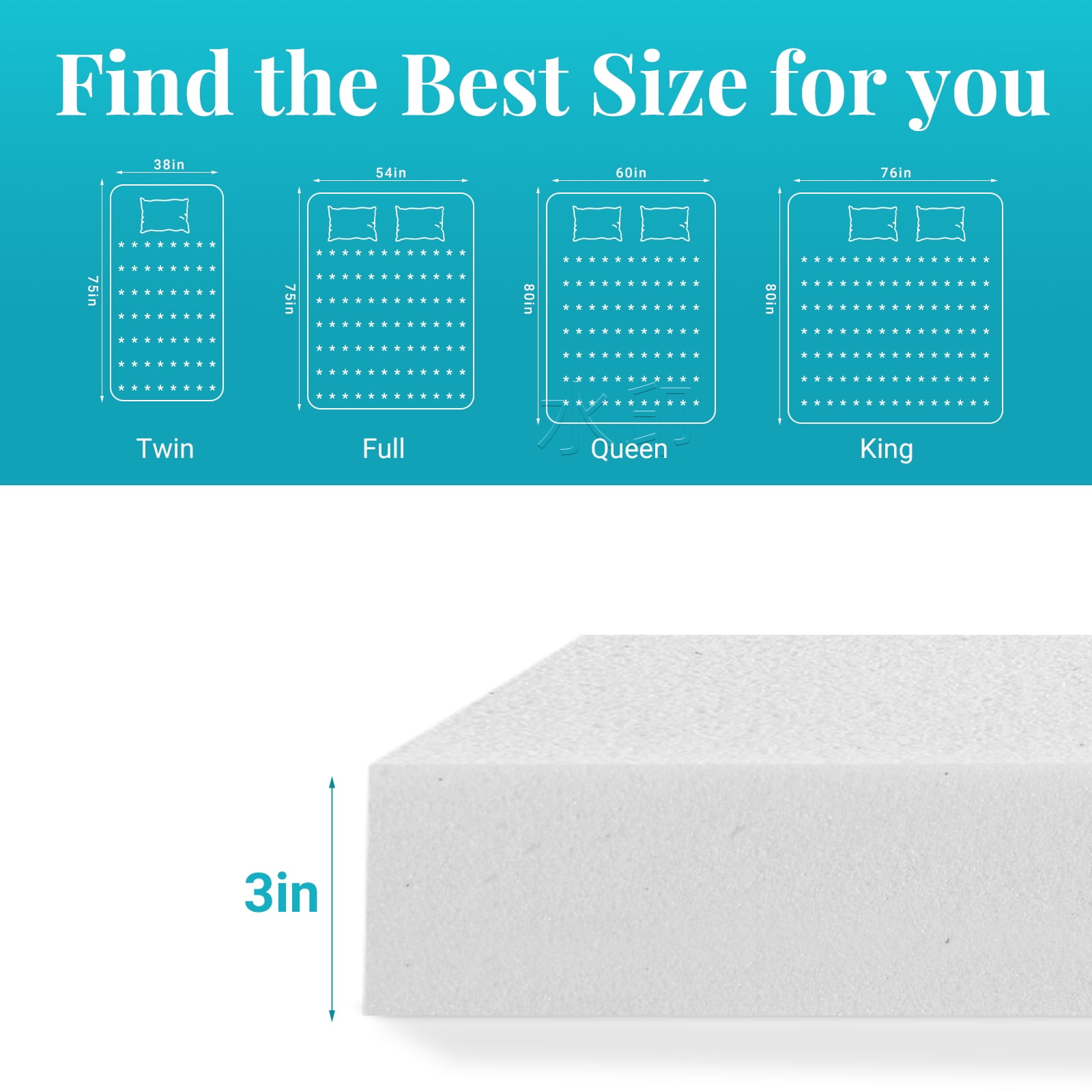 Gel Memory Foam Mattress Topper, Detachable Cover, White