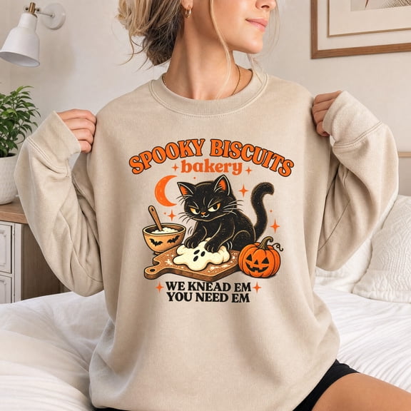 Jollimate Halloween Cat Bakery Sweatshirt, Spooky Biscuits Design