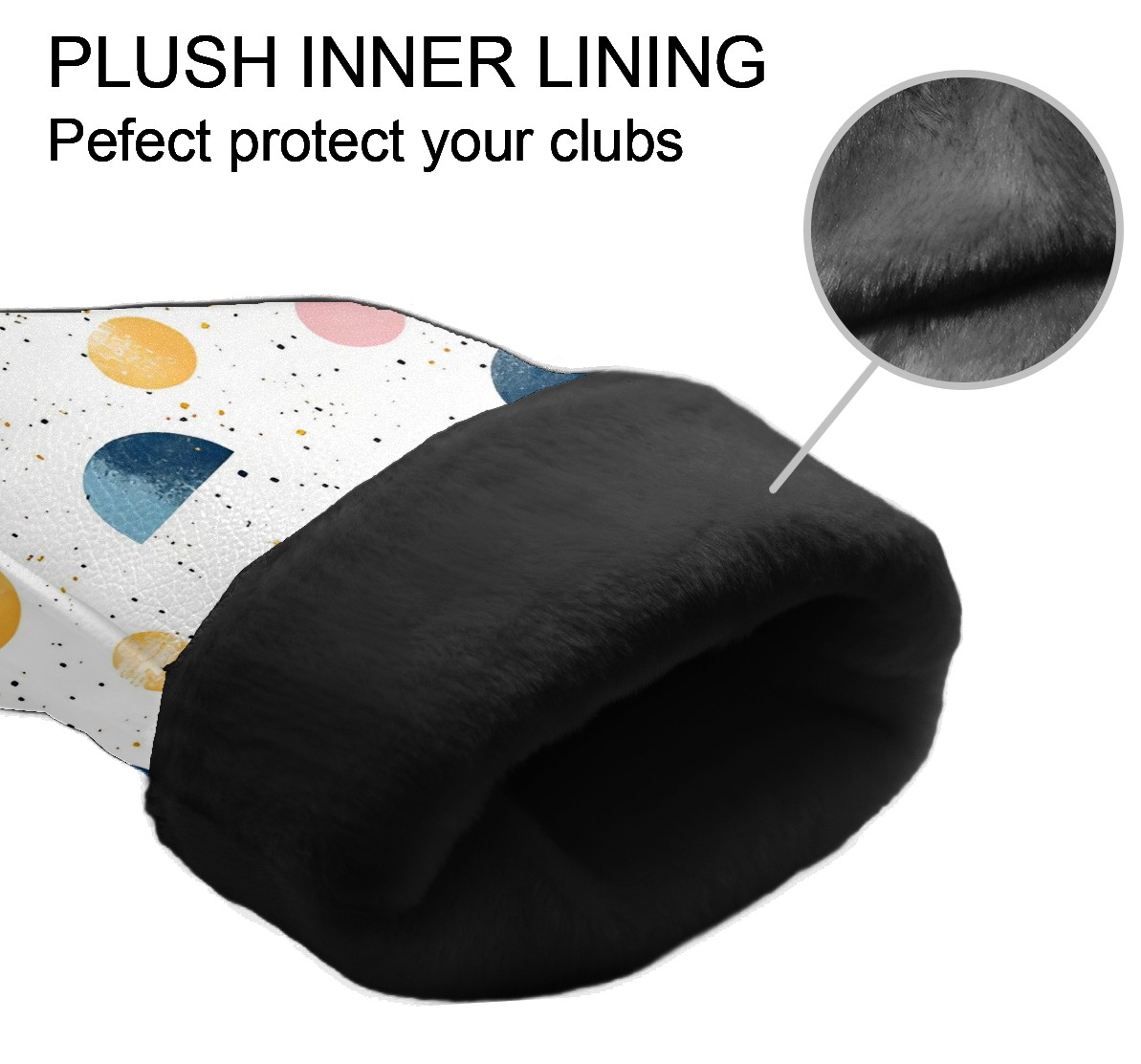 Golf Club Covers, White Colorful Geometry Premium PU Leather Driver Hybrid Putter Head Covers with Velvet Lining, Waterproof Golf Gifts for Men Women