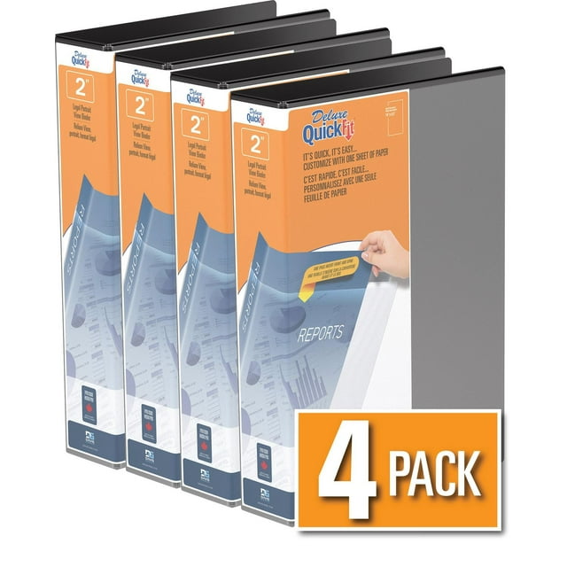 QuickFit Heavy Duty Round Ring Legal Portrait Spreadsheet View Binder, 4 Pack (2" Black)