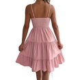 thumbnail image 4 of Women's Square Neck Spaghetti Strap Tiered High Waist Flowy Casual Mini Dress Pink S, 4 of 10