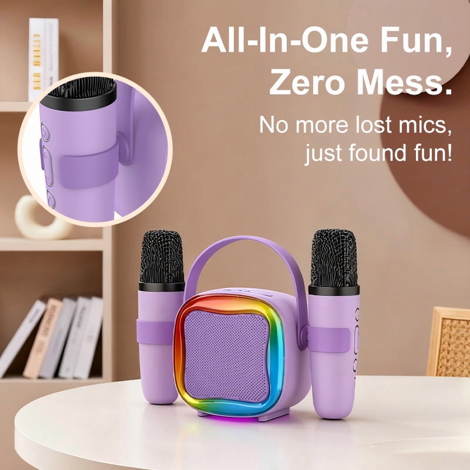 XAXRE Mini Karaoke Machine ,Christmas Birthday Gifts, Portable Bluetooth Speaker with 2 Wireless Karaoke Microphones Player
