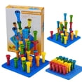 thumbnail image 4 of Rubber Pegboard Stacking Toy Set - Occupational Therapy Pegs for Toddlers Ages 3-5, Montessori Sorting & Color Matching Activity - 25 Tall-Stacker Pegs Rubber 8" Pegboard(Non-Toxic), 4 of 8