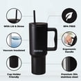 thumbnail image 1 of Gobelet en Acier Inoxydable de 40 oz avec Couvercle à Paille – Rétention Chaude et Froide de 24+ Heures, Conception Étanche au Quart de Tour, Compatible avec Porte-Gobelet – Noir Jais, 1 of 10