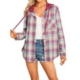 thumbnail image 2 of ZXSXSY Women Plaid Print Long Sleeve Single-Breasted Drawstring Hooded Jacket, 2 of 10