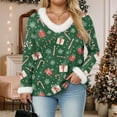 thumbnail image 4 of larppty Merry Christmas Sweaters for Women Faux Fur Trim V Neck Pullover Sweatshirts Graphic Xmas Long Sleeve Holiday Costume (Green, 3XL), 4 of 8