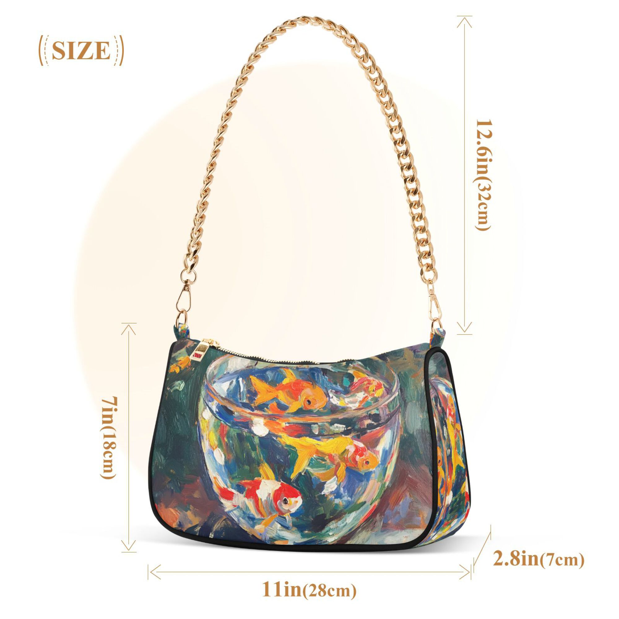 FORMRS Womens Shoulder Bag with Chain Strap Clutch Purse Cute Tote Handbag, Colorful Goldfish