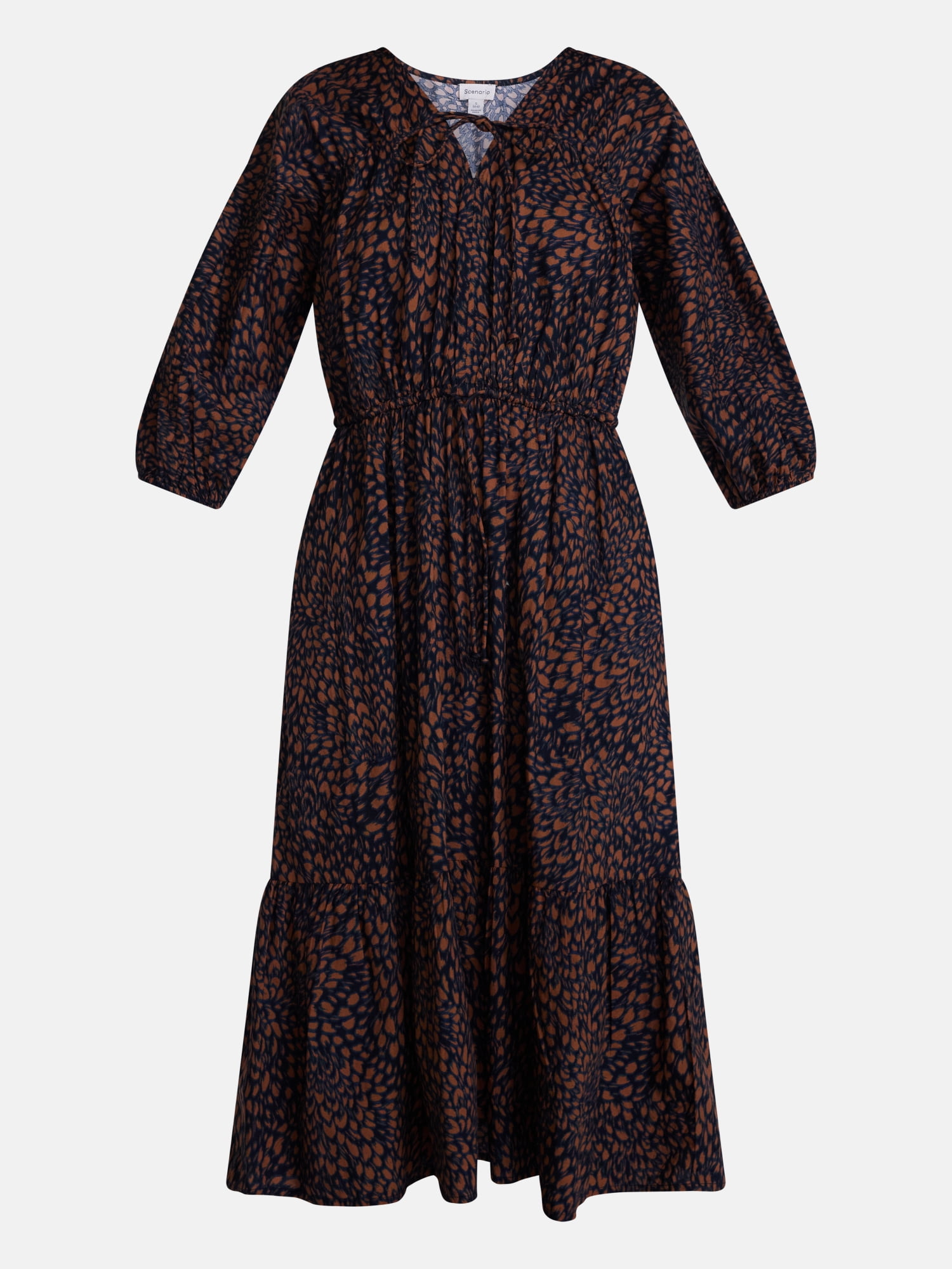 Scenario Women's and Women's Plus Midi Dress with Puff Sleeves, Sizes XS-4X