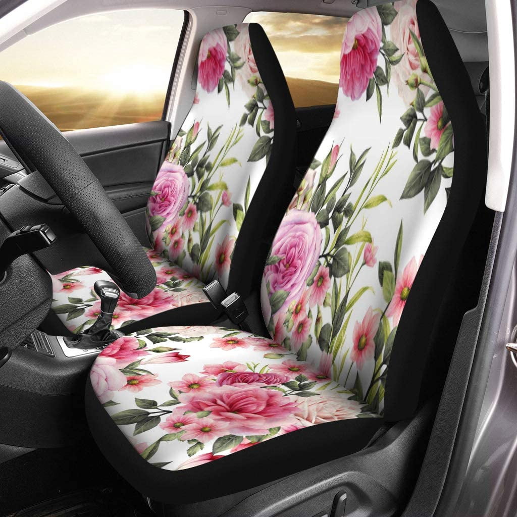 Vintage Watercolor Pink Rose Flower Print Car Seat Covers