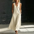 thumbnail image 3 of Kukoosong Women's Diagonal Button Striped Tank Maxi Dress, Sleeveless V Neck Loose A-Line Dress, Casual Summer Beach Long Sundress with Side Pockets, 3 of 6