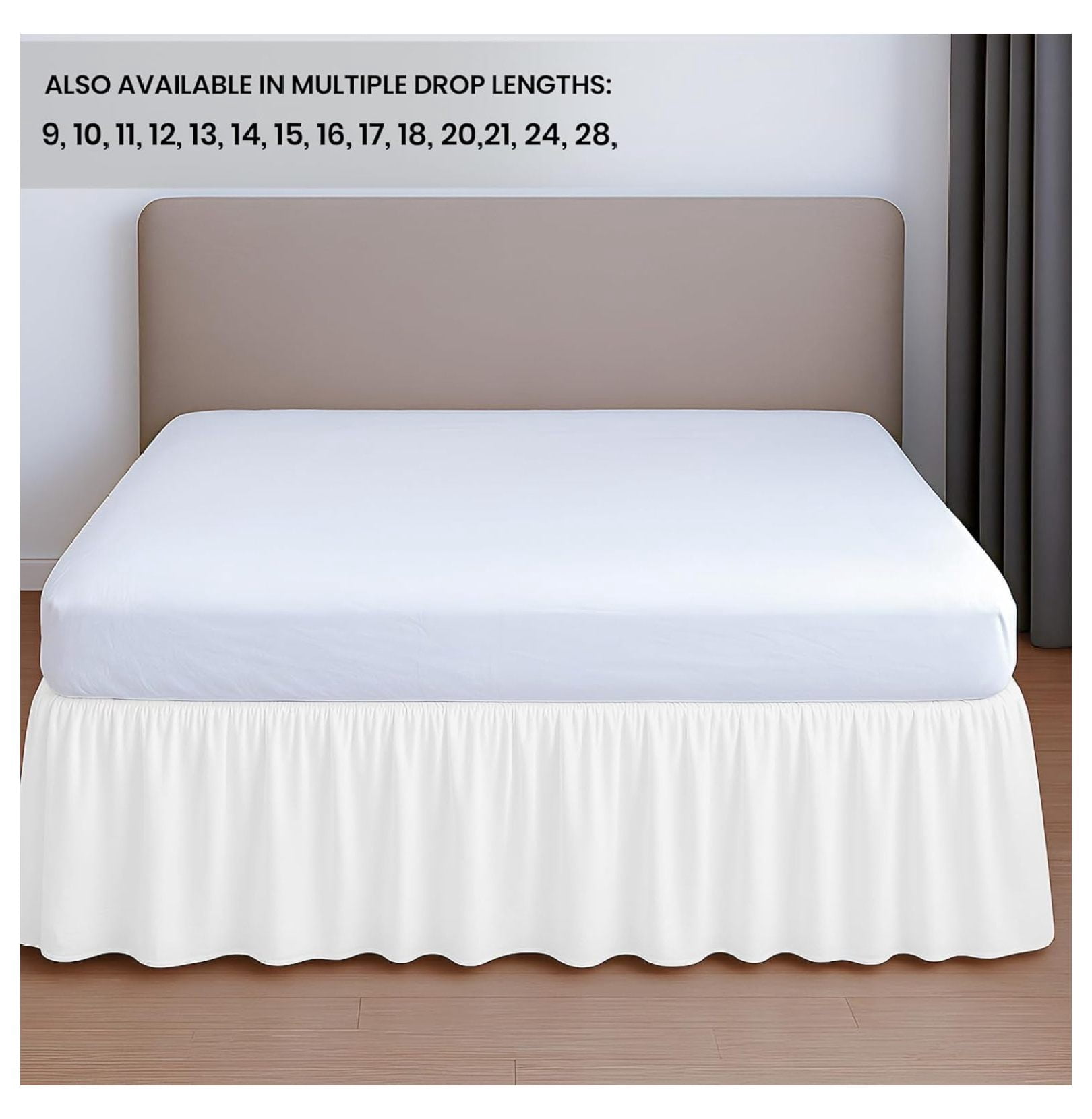 20 Inch Drop Ruffled Bed Skirt Queen Size - Classic Gathered Styling, Platform Style Dust Ruffle with Secure Fit, Split Corners, Wrinkle-Resistant Microfiber - White
