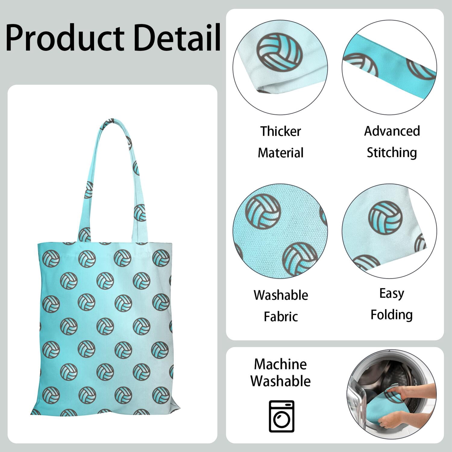 Player Sports Canvas Tote Bag – Baseball Football Soccer Basketball Print Reusable Tote Bag, Kids Boys Teen Athlete Team Competition Play Training Softball Volleyball Tennis Golf