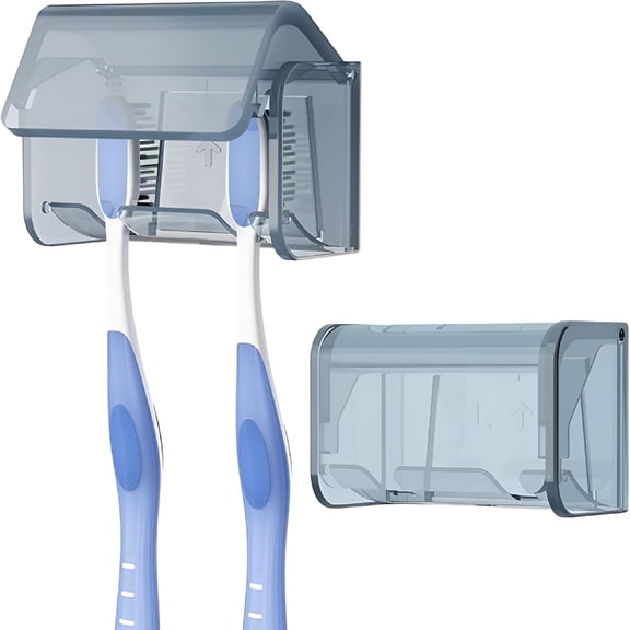 BPPEG 2 Pack Wall Mount Toothbrush Holder with Cover for Bathroom,Shower,Self Adhesive Wallmount 2 Slots Tooth Brush Hanger Wall Toothbrush Holder(Grey)