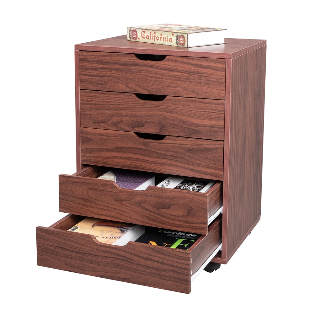 Private Jungle Five Drawers MDF With PVC Wooden File Cabinet Dark Walnut Color Private Jungle Five Drawers MDF With PVC Wooden File Cabinet Dark Walnut Color