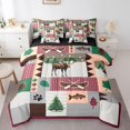 thumbnail image 1 of 7 Pcs Moose Lodge Comforter Set,Rustic Famhouse Boat Bass Fish Bedding Set,Retro Brown Gray Red Plaids Stripes Patchwork Bed Set(Comforter+Fitted+Flat Sheet+Pillowcases+Pillow Covers),Queen, 1 of 5
