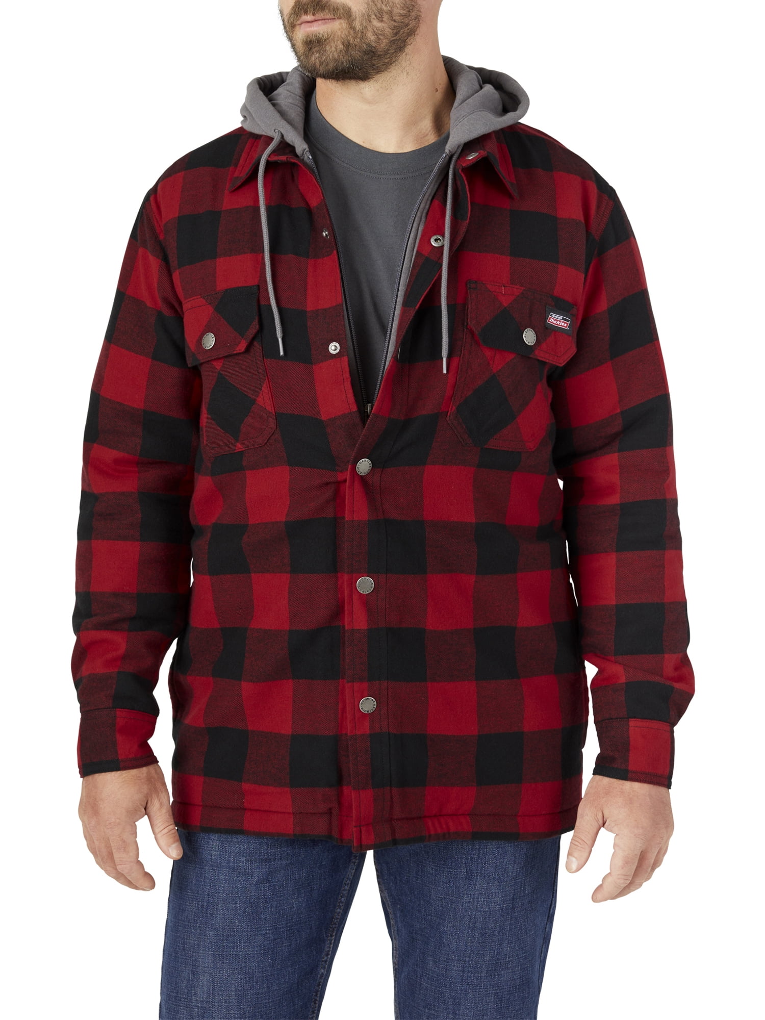 Genuine Dickies Sherpa Lined Hooded Flannel Shirt Jacket - Walmart.com