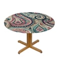 thumbnail image 3 of PIKWEEK Motif Paisley Pattern Round Fitted Tablecloth Elastic Edge Waterproof Oil-Proof Table Cover Stain-Resistant Table Cloth Fits Round Tables, 3 of 7