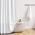 thumbnail image 1 of Cortina de ducha BTTN Boho Long de lino 180 x 200 cm con ganchos, color blanco, 1 of 6
