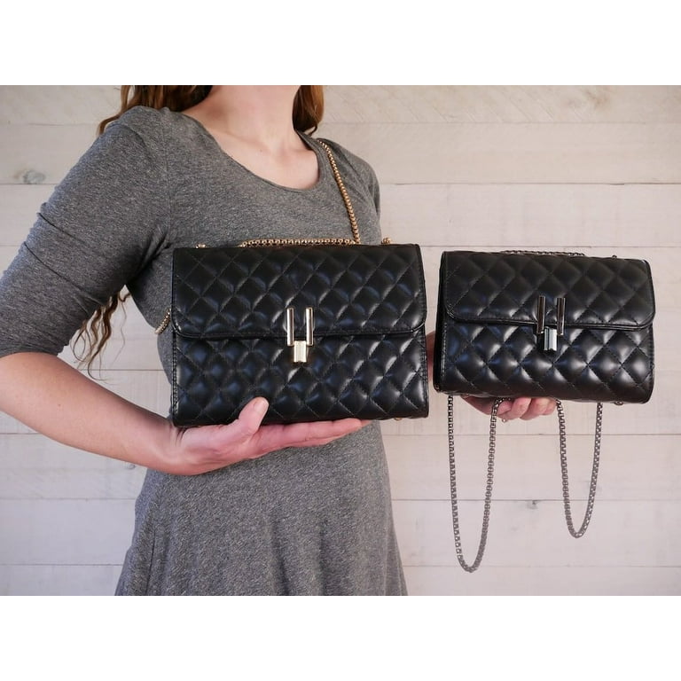 Faux Leather Quilted Chain Strap Tote Bag - Black