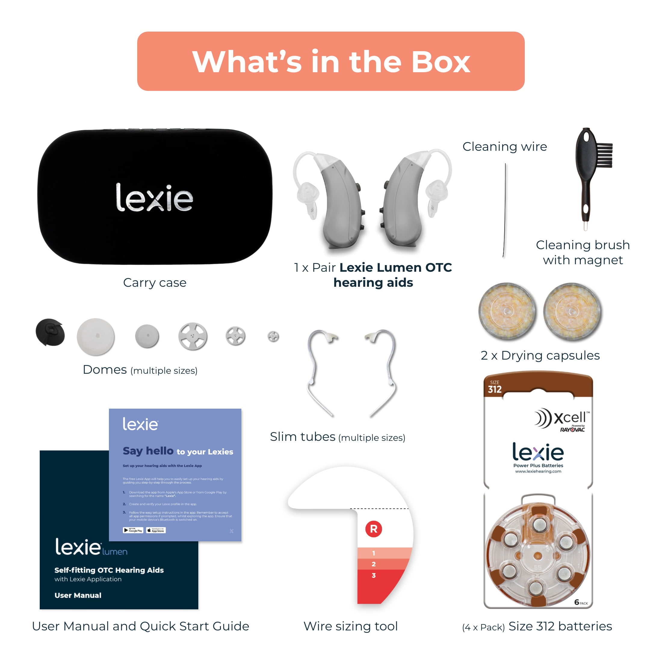 Lexie Lumen Self-Fitting, OTC Hearing Aids | with Lexie Expert® Support | Clinically proven | Replaceable batteries – Grey