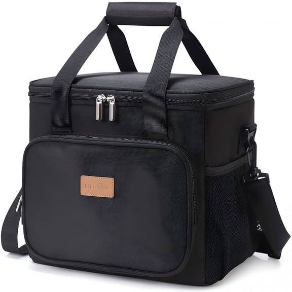 ACDANC Large Lunch Bag, Insulated Lunch Box, Soft Cooler Cooling Tote for Adult Men Women, Black 24-Can (15L)