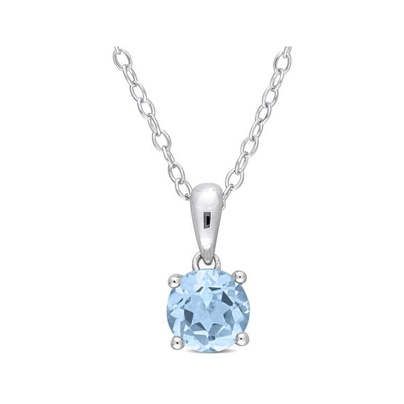 1.00 Carat (ctw) Blue Topaz Solitaire Round Pendant Necklace in Sterling Silver with Chain