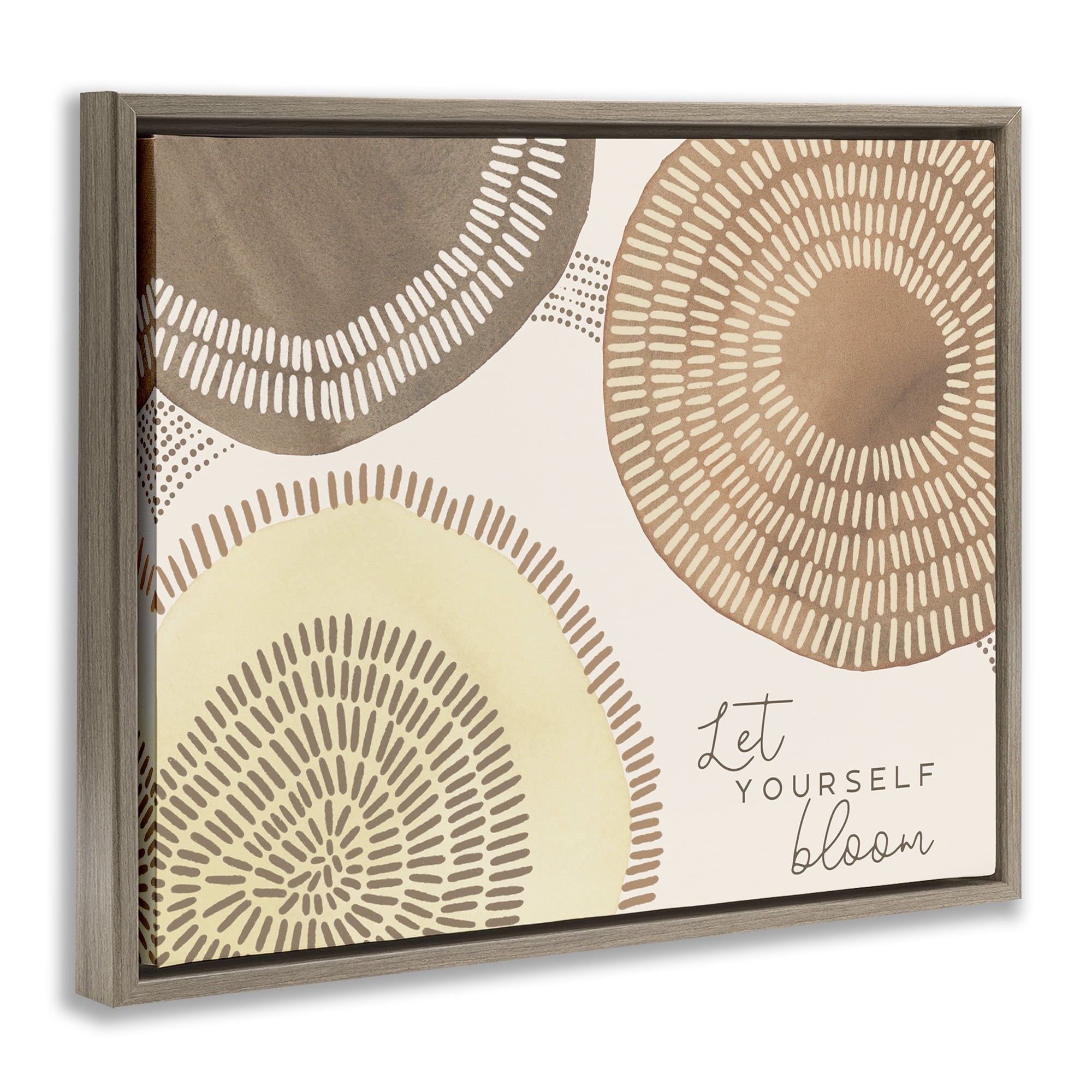 Stupell Industries Let Yourself Bloom Boho Typography Painting Brown Floater Framed Canvas Art Print Wall Art, 21 x 17
