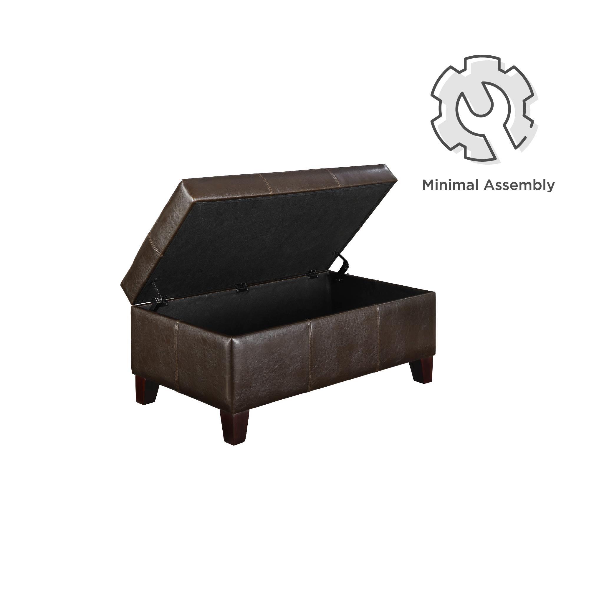 DHP Rectangular Faux Leather Upholstered Storage Ottoman, Espresso