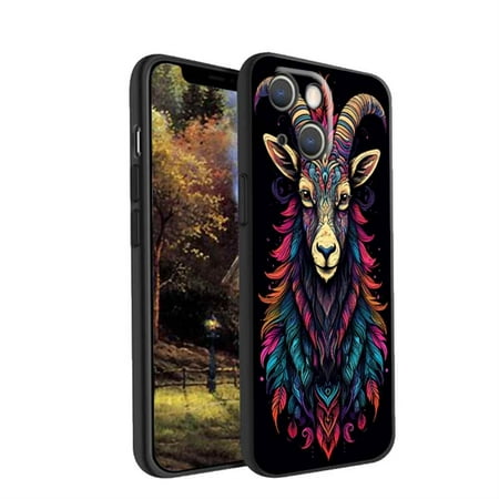 tribal-Mountain-Goat-with-feathers-317 phone case for iPhone 13 for Women Men Gifts,Soft silicone Style Shockproof - tribal-Mountain-Goat-with-feathers-317 Case for iPhone 13