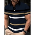 thumbnail image 3 of Fnnxeal Mens Polo Shirts Collared Casual Summer Button Short Sleeve Striped Polo Dark Blue Shirts for Men Size L, 3 of 7