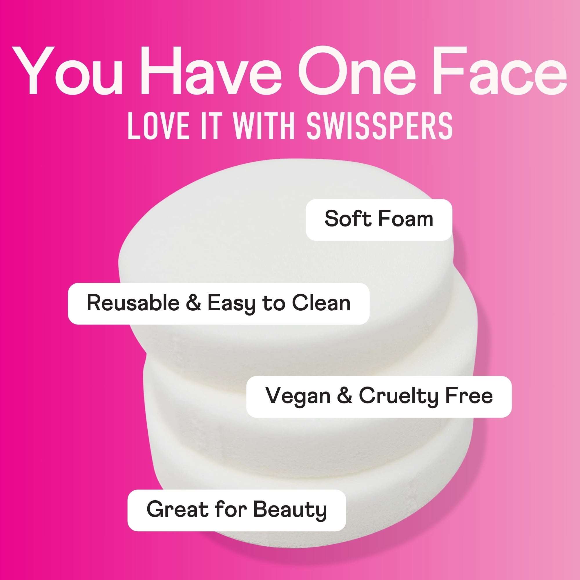(3 pack) Swisspers Premium Cosmetic Rounds, Makeup Application Sponge, Soft Foam, Cruelty-Free, Vegan, Hypoallergenic, Natural Latex Free, Multi-Purpose Beauty, Green Packaging, 12 Count
