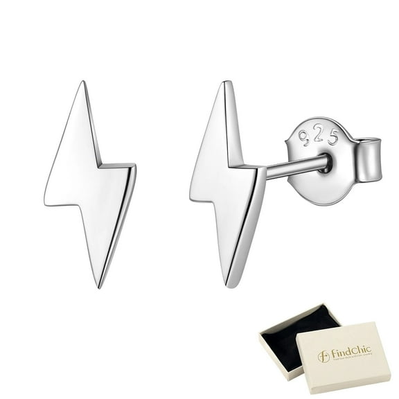 FindChic Small Sterling Silver Stud Earrings for Womens, Dainty Simple Lightning Earrings for Her Mother Birthday Gift (Box)