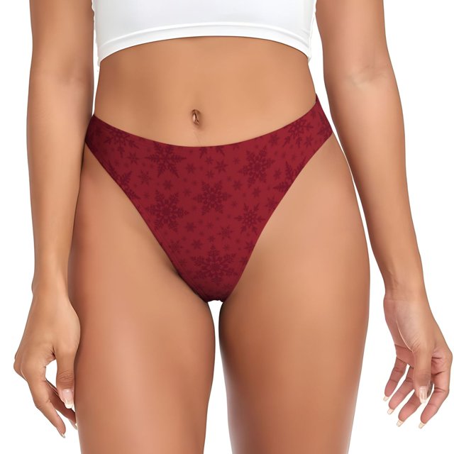Fotbe Christmas Red Snowflakes Tanga Sin Costuras para Mujer con Estampado – Panties Invisibles, Transpirables y Cómodos para Uso Diario-Medium